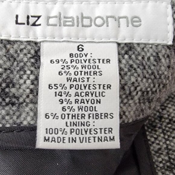 Liz Claiborne Lined Gray Black Heather Wool Blend Pencil Skirt - 6 - Picture 6 of 7